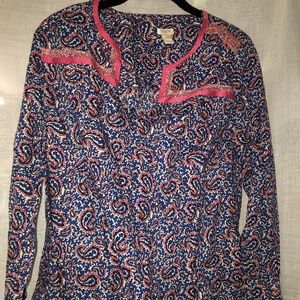 J Crew Pink and Blue Paisley Peasant Top